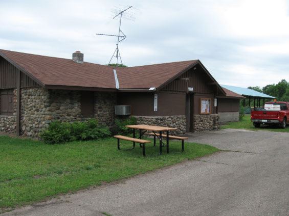 One story stone building office